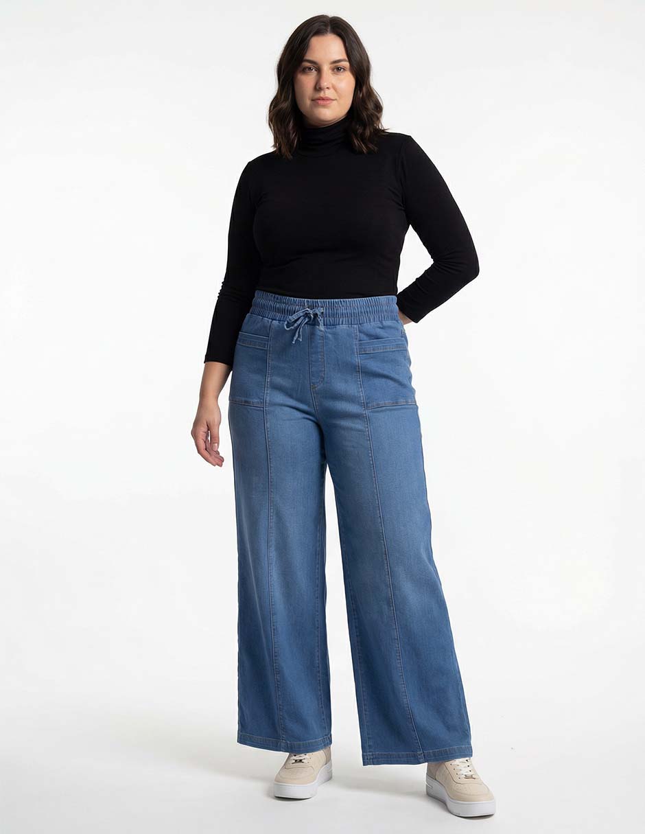Jeans relaxed wide leg cintura media para mujer 3