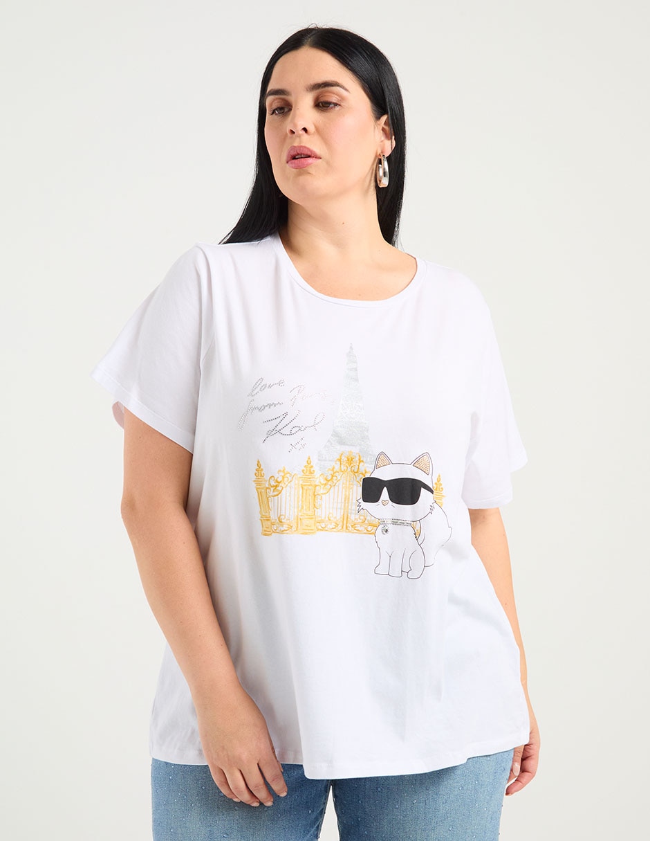 Playera manga corta cuello redondo para mujer