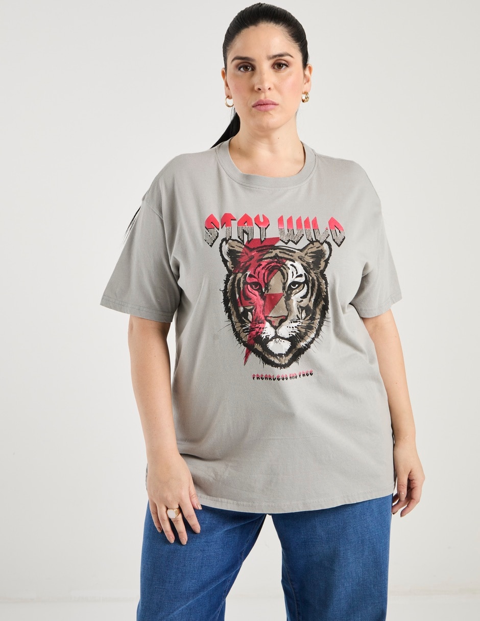 Blusa manga al codo cuello redondo para mujer