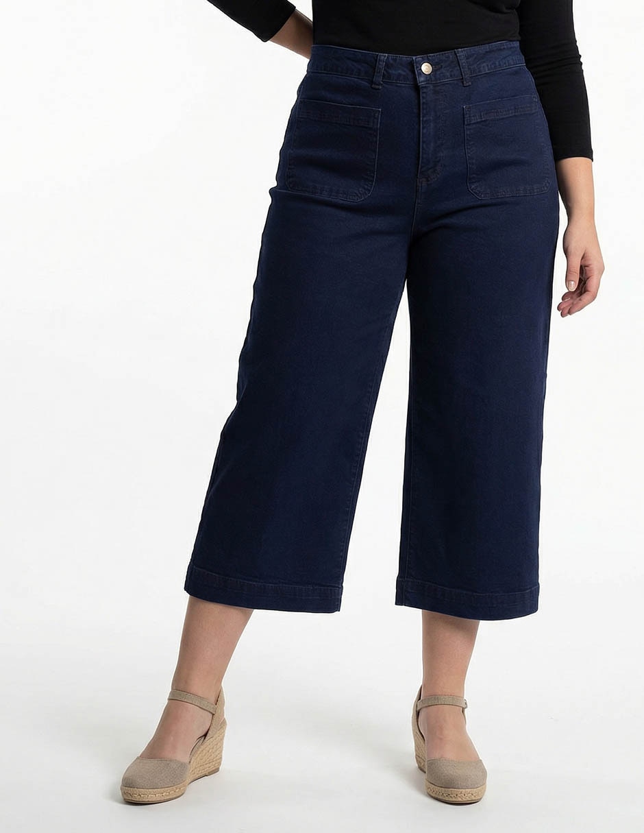 Jeans capri amplio cintura media para mujer