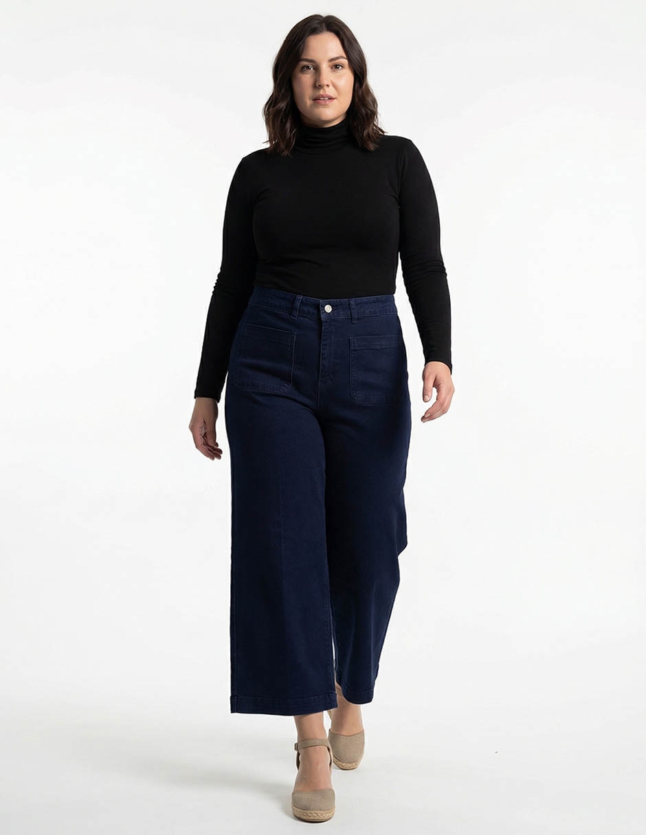 Jeans capri amplio cintura media para mujer 3