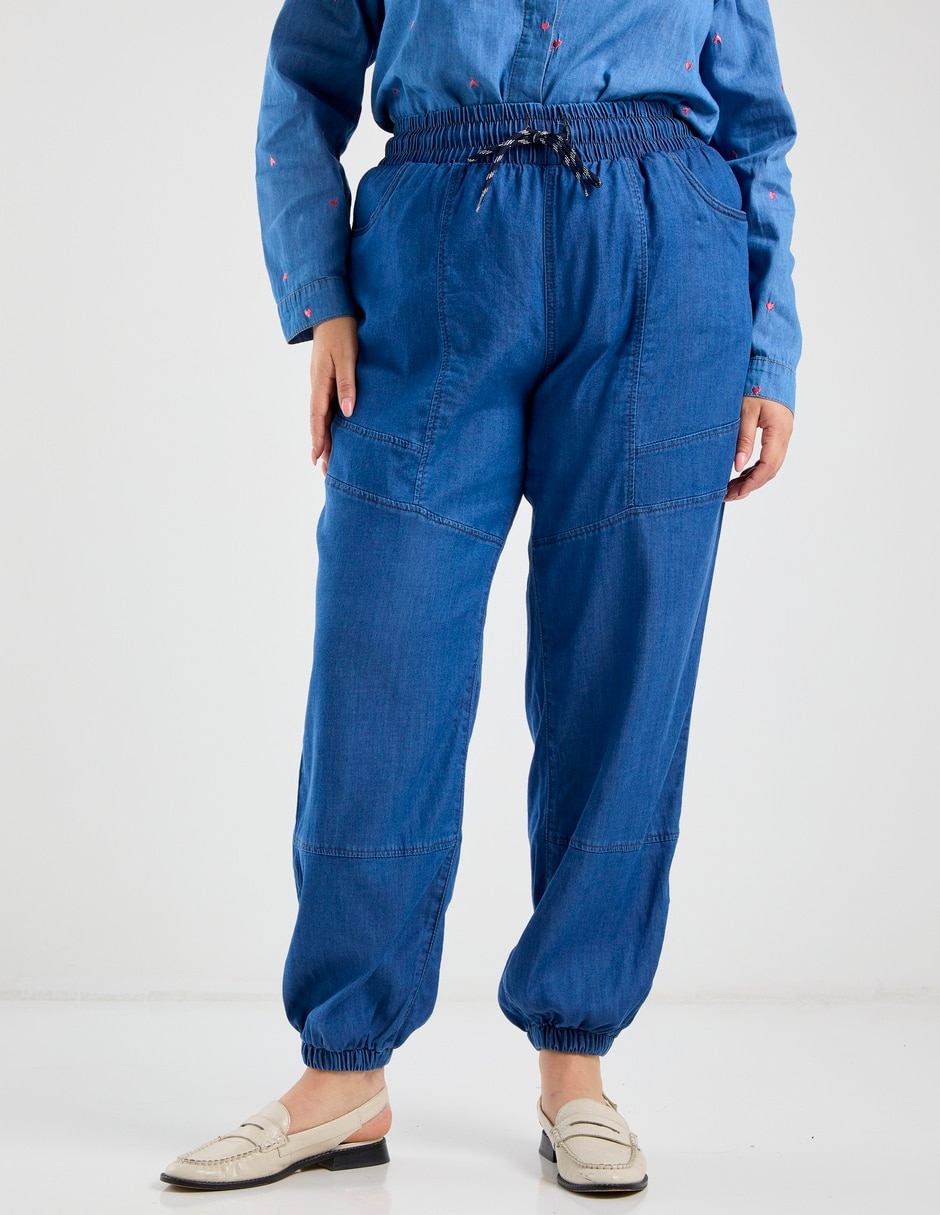 Jeans jogger straight cintura media para mujer