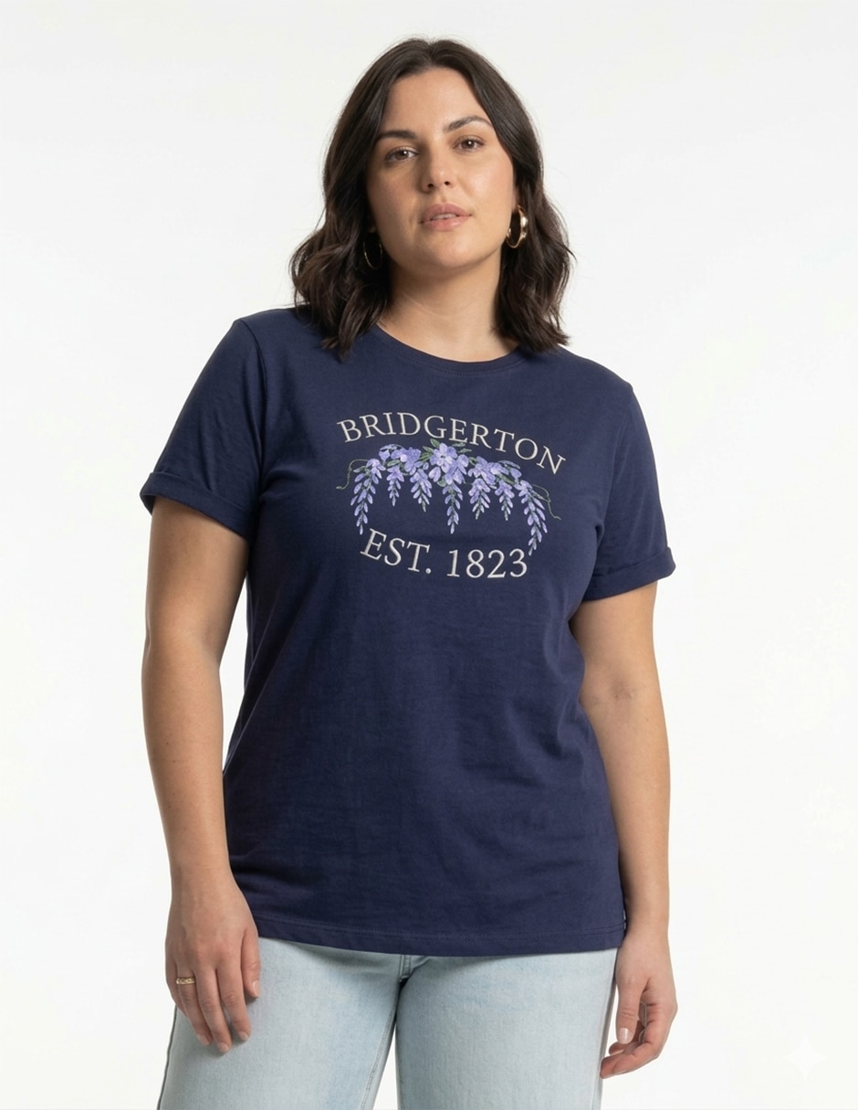 Playera manga corta Bridgerton cuello redondo para mujer